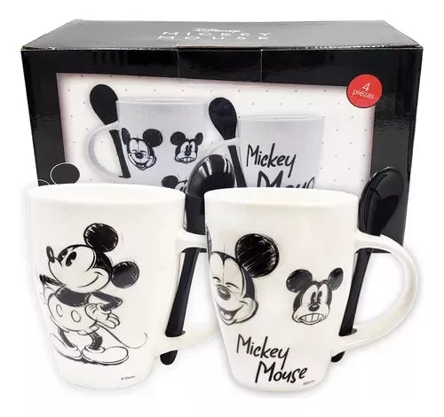 Set Tazas Porcelana Mickey Minnie Mouse Disney Cuchara 310ml