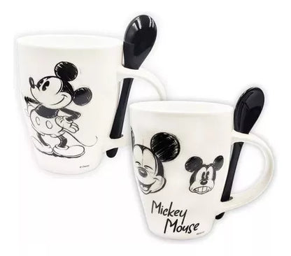 Set Tazas Porcelana Mickey Minnie Mouse Disney Cuchara 310ml