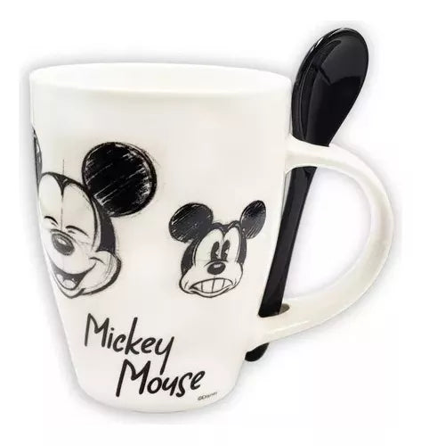 Set Tazas Porcelana Mickey Minnie Mouse Disney Cuchara 310ml